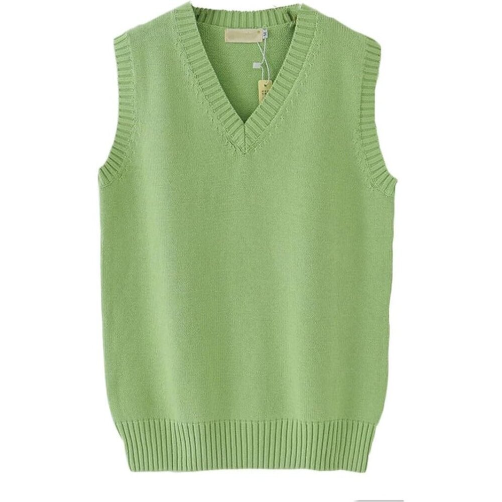 Men Women Knitted Cotton V-Neck Vest JK Uniform Pullover Sleeveless Sweater Scho